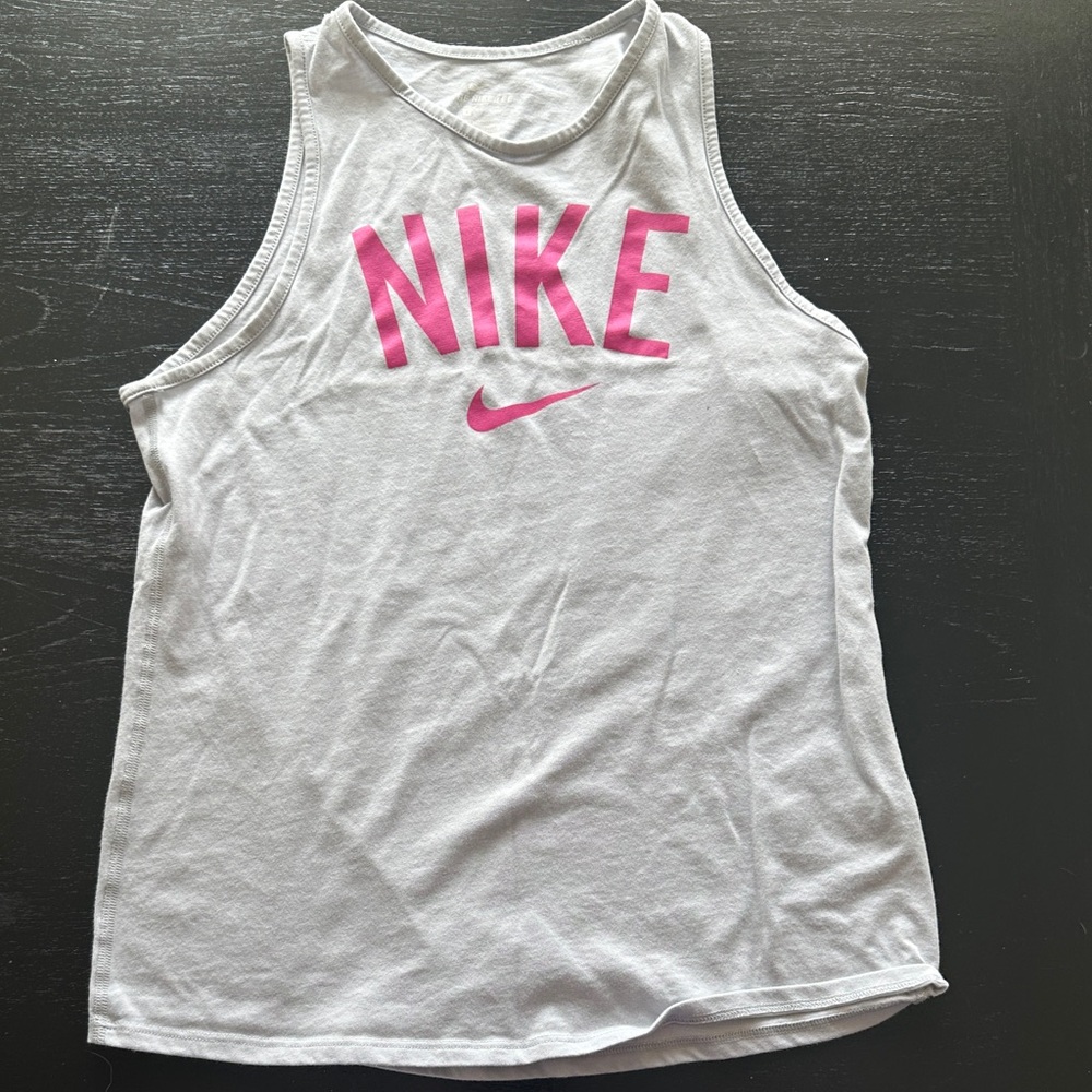 Nike Light Gray Tank with Vibrant Pink Logo